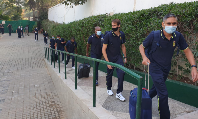 The South African team after landing in Karachi