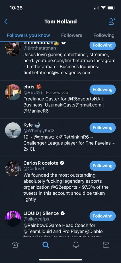 Tom Holland follows G2 owner Carlos “ocelete” Rodríguez Santiago on Twitter. What could that possibly mean?

