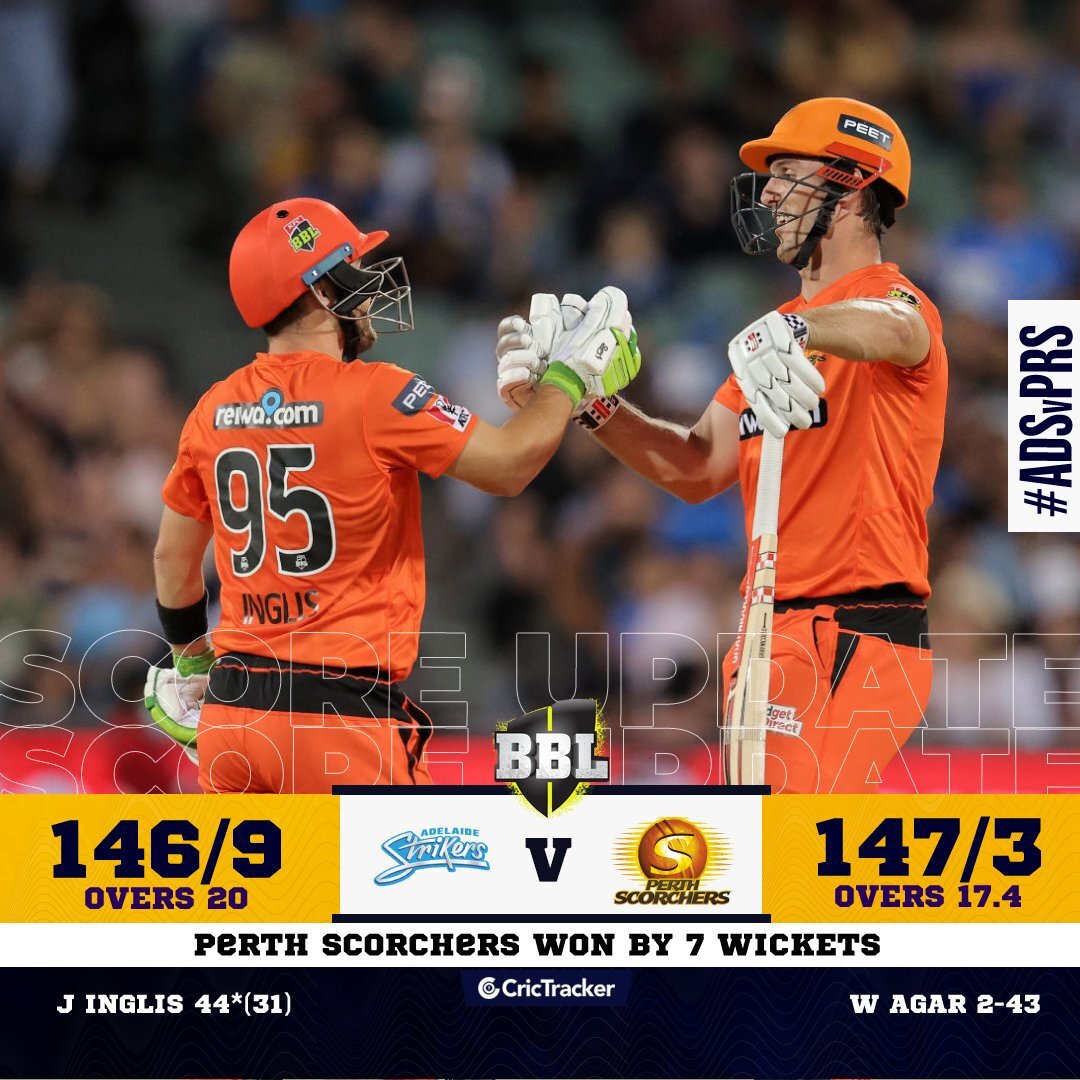 Perth Scorchers finally did it! Won their first-ever match of season 10 against Adelaide Strikers at Adelaide Oval