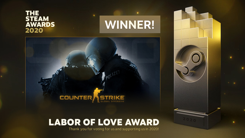 CS:GO won the much-coveted “Labor of Love” award in the Steam Awards 2020