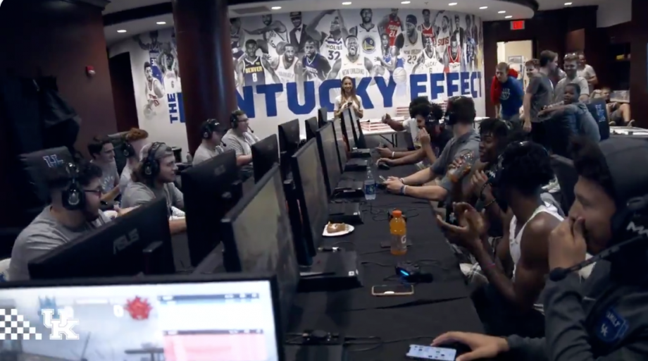 Gamers and enthusiasts training or doing research in the University of Kentucky Esports Lounge