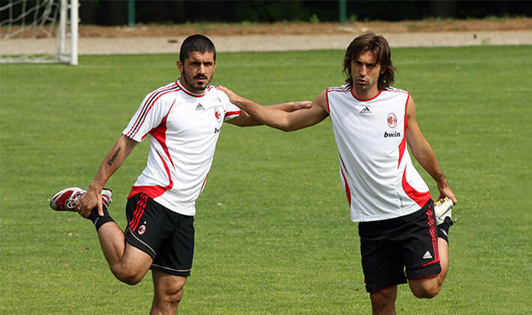 Gattuso and Pirlo during the training session before the Champions League final.