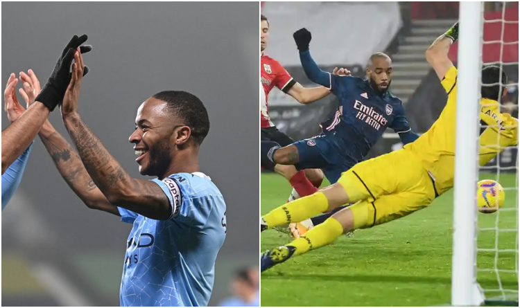 Raheem Sterling celebrates their fifth goal