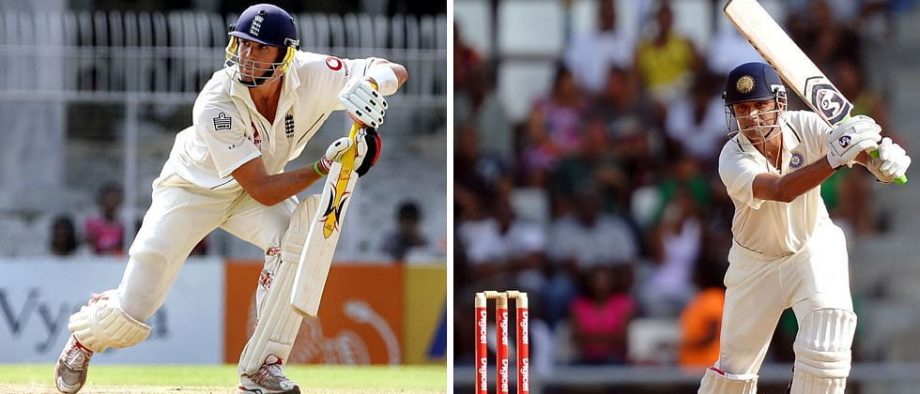 Rahul Dravid and Kevin Pieterson are playing cover-drives