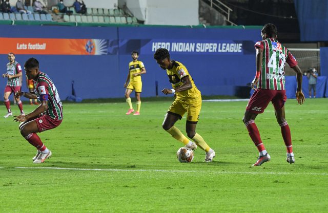 Liston Colaco with the ball