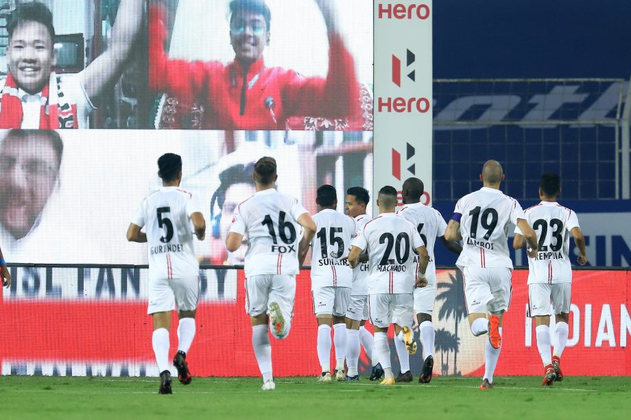 NorthEast United players celebrating a goal(Image Credit: Indian Super League)