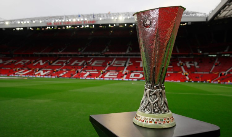 The Europa League trophy at Old Trafford
