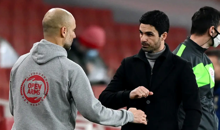 Pep Guardiola and Mikel Arteta after match