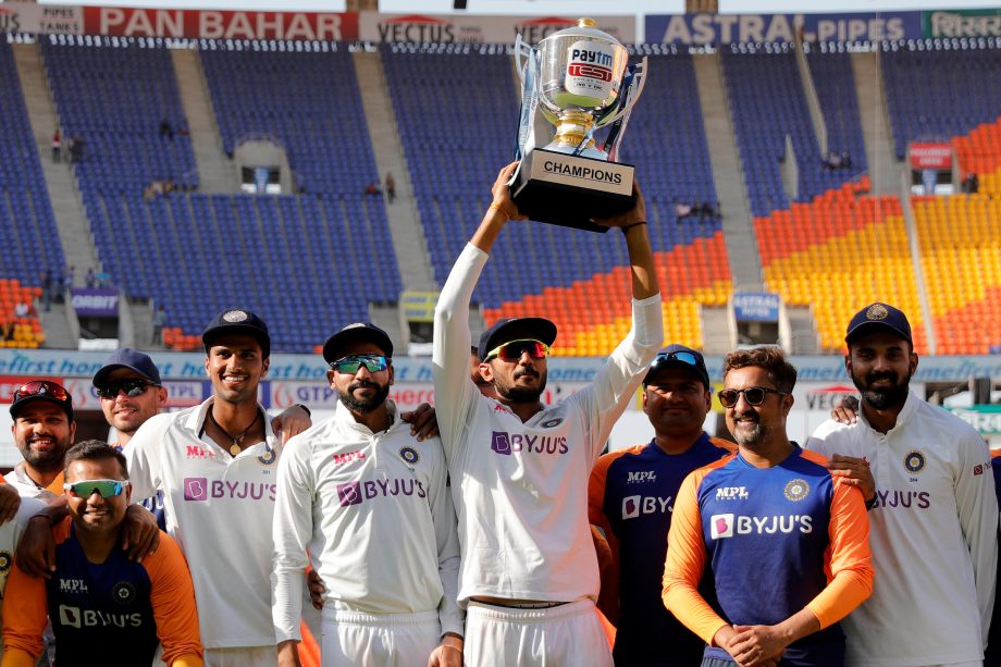 Axar Patel lifts the trophy for India