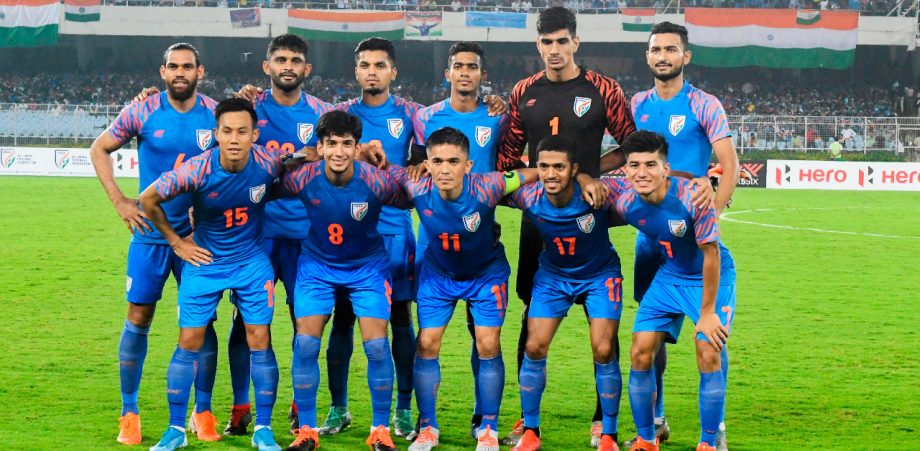 Indian football team posing f