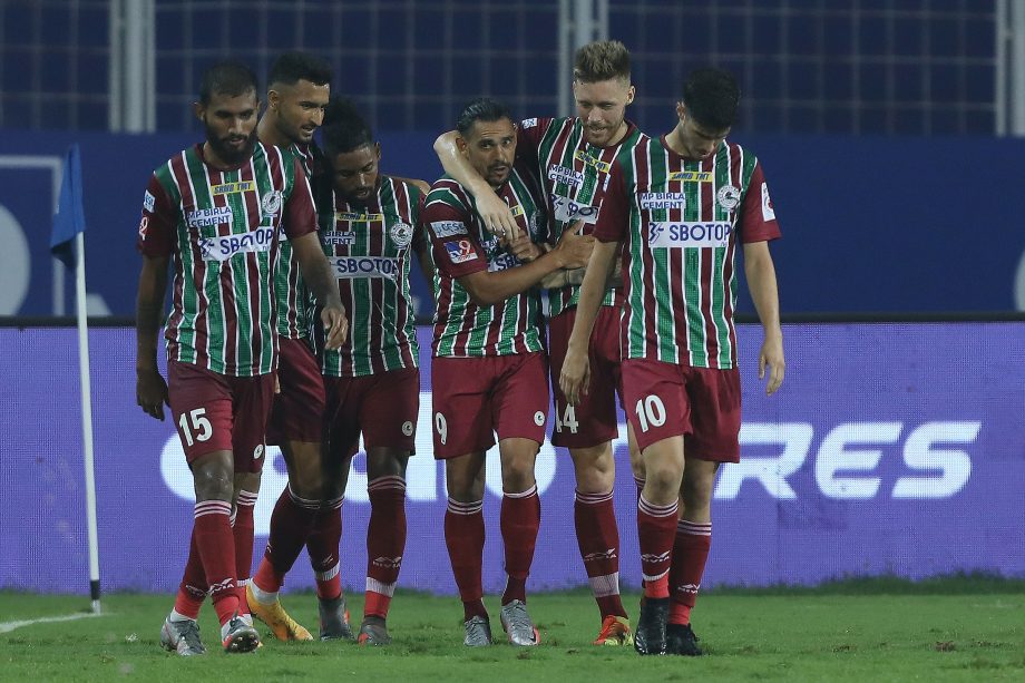 ATK Mohun Bagan players celebrating David Williams’ goal earlier in the season