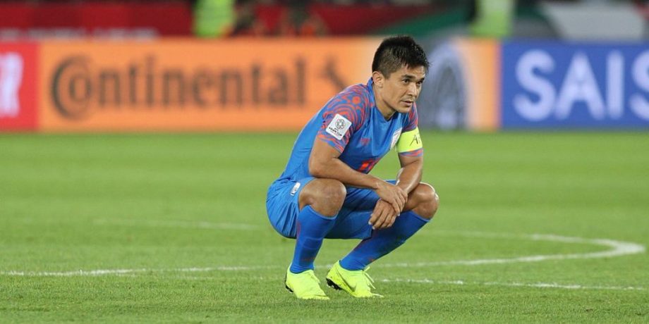 Sunil Chhetri donning the Indian national team jersey