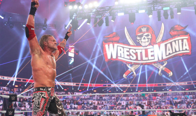 Edge celebrating victory at Royal Rumble