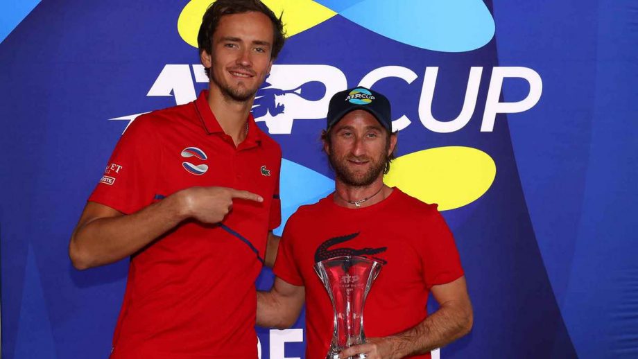 Russian tennis player Daniil Medvedev with his coach Cervara