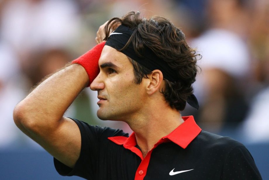 Roger Federer looking at the tribunes during the match