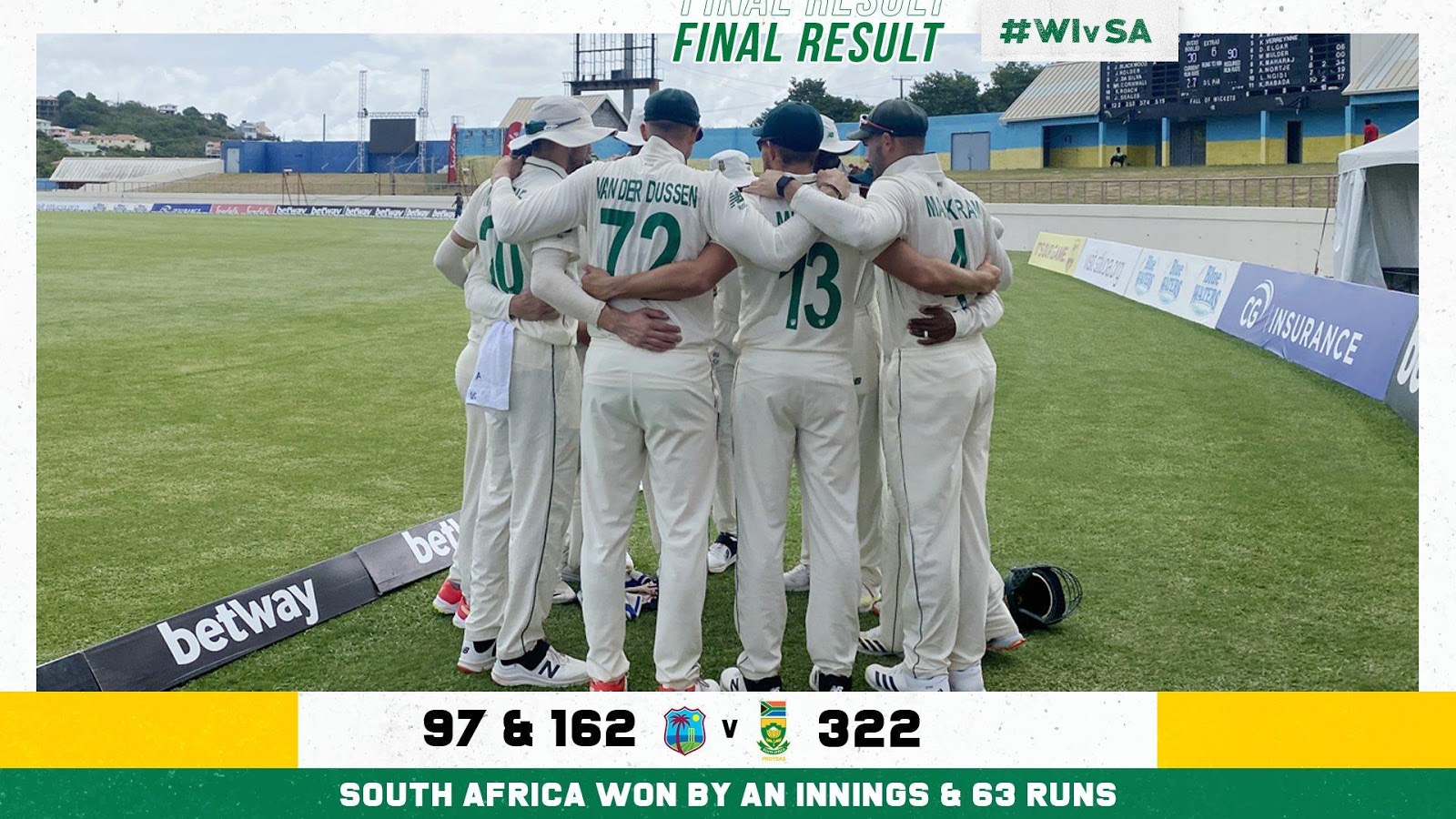 Kagiso Rabada stars on day 3 with a fifer to steal an innings victory for SA in the first Test against WI