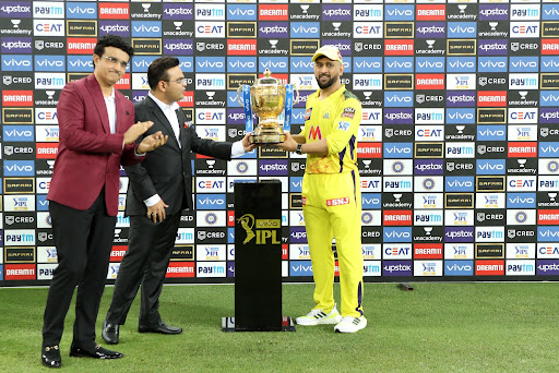 Sourav Ganguly and Jay Shah with CSK skipper MS Dhoni